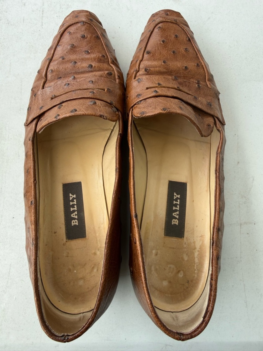 Bally Tan Ostrich Penny Loafers